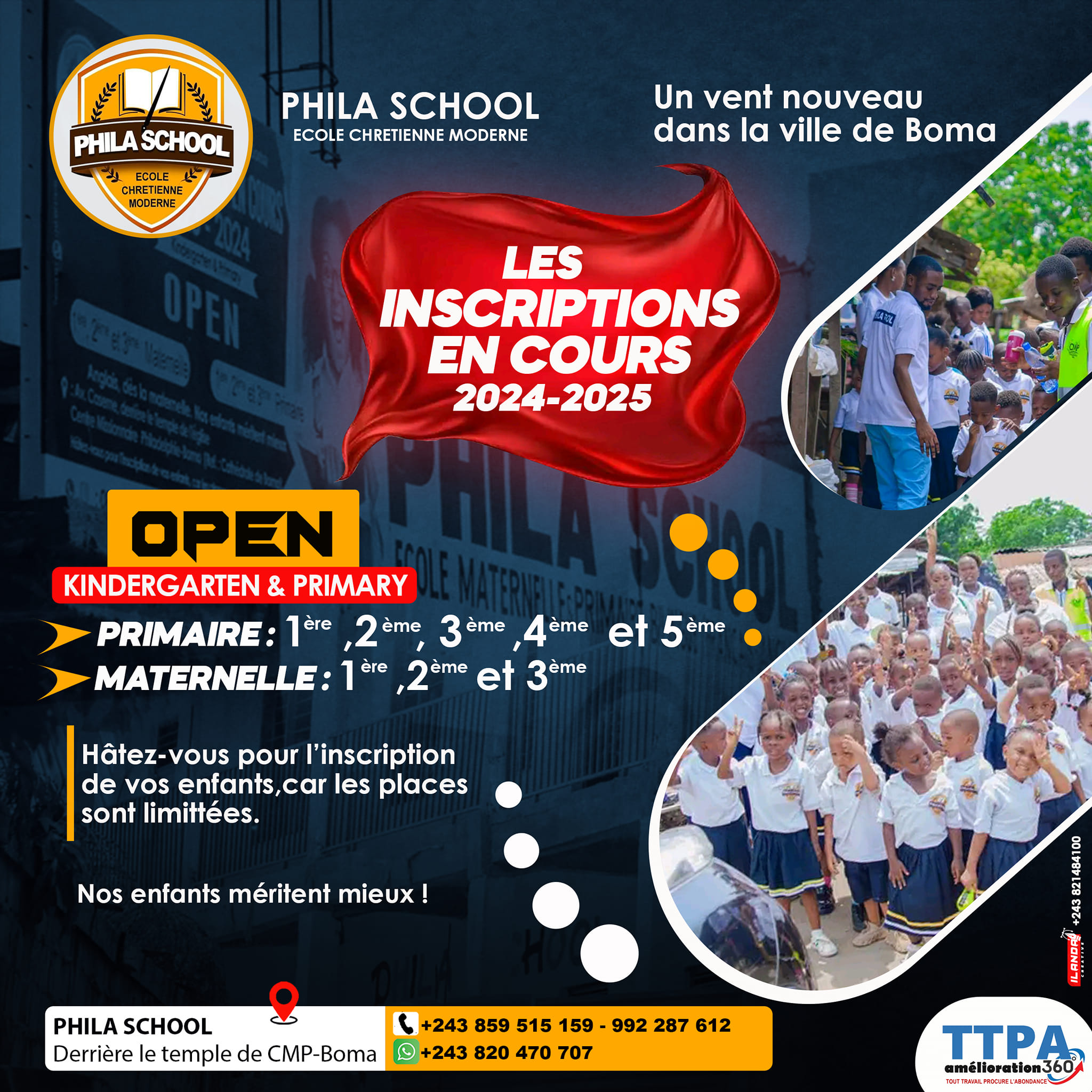 Affiche de la campagne d'inscriptions 2024-2025 de Phila School